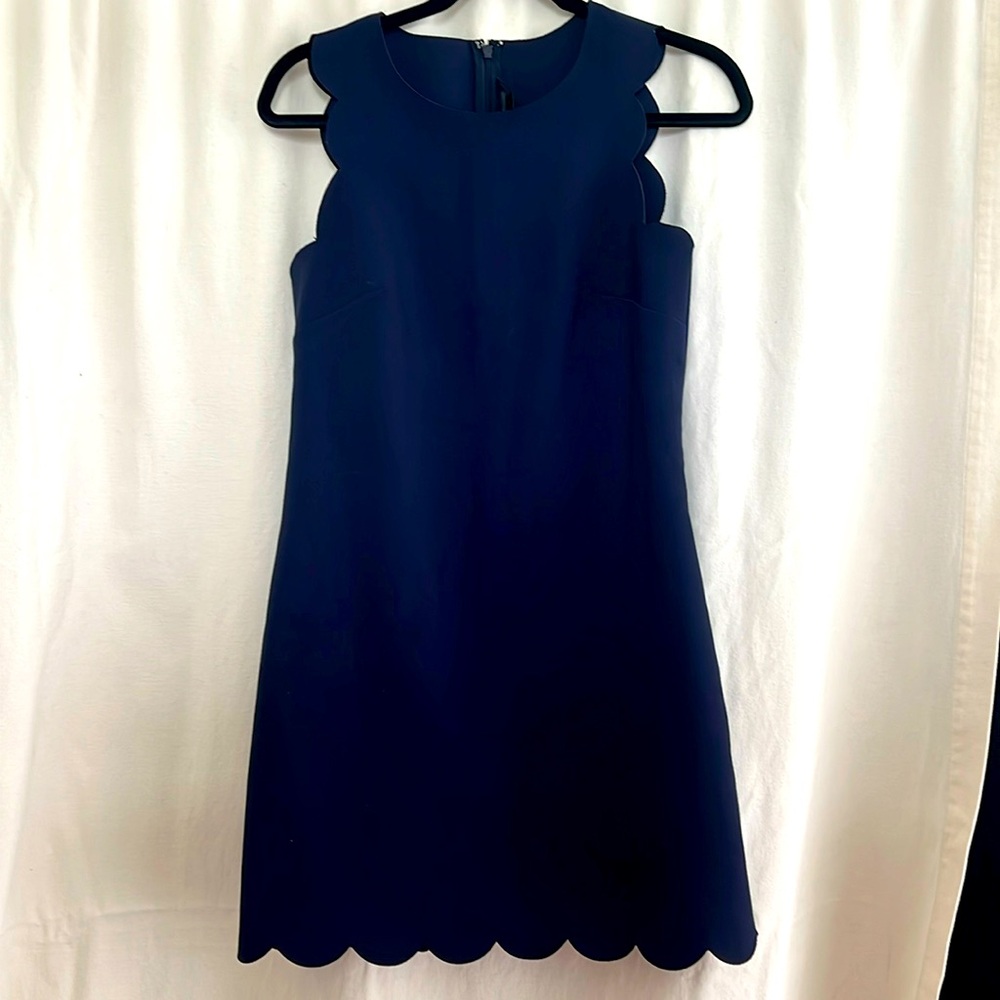J Crew navy scallop hem shift dress, sz 2